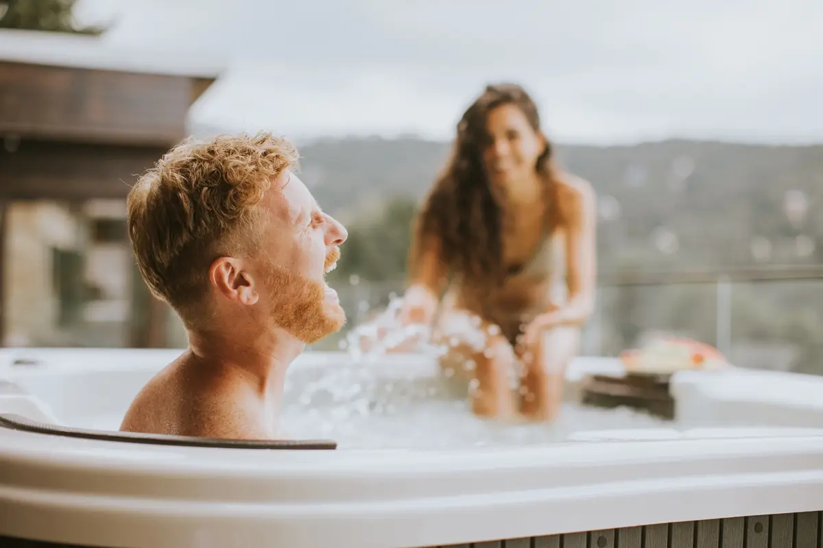 Arizona couple relaxing in an Arizona hot tub company hot tub Product